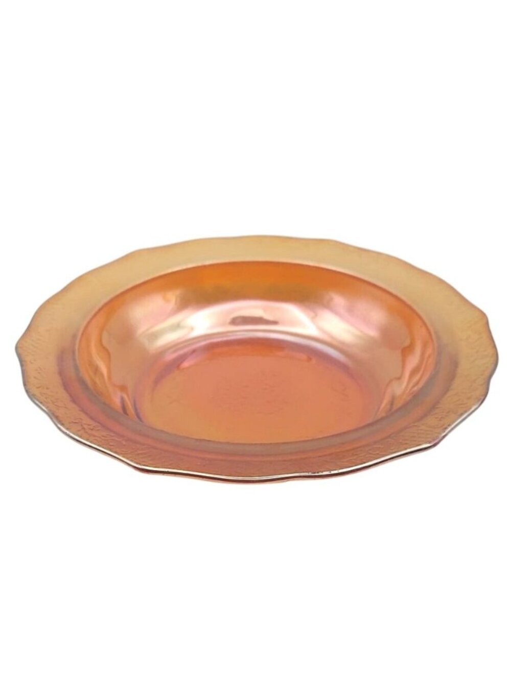 Federal Glass Iridescent Marigold Normandie Bouquet Lattice 6.5" Bowl Depression